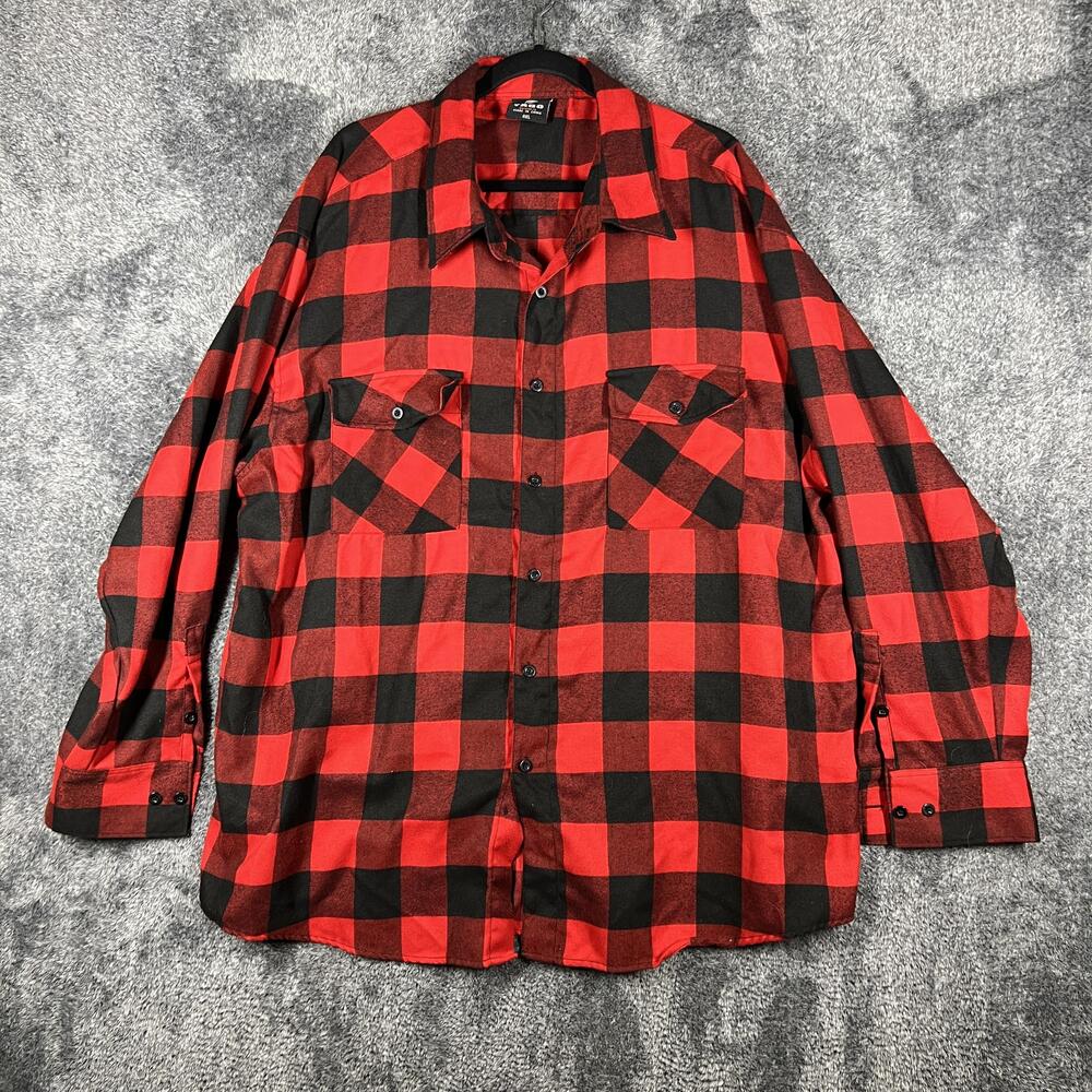 Yago Flannel Shirt Mens 4XL Red Plaid Long Sleeve Button Up Relaxed Fit
